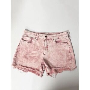 Universal Thread Pink Acid Wash High Rise Midi Denim Shorts 12/31 Raw Hem